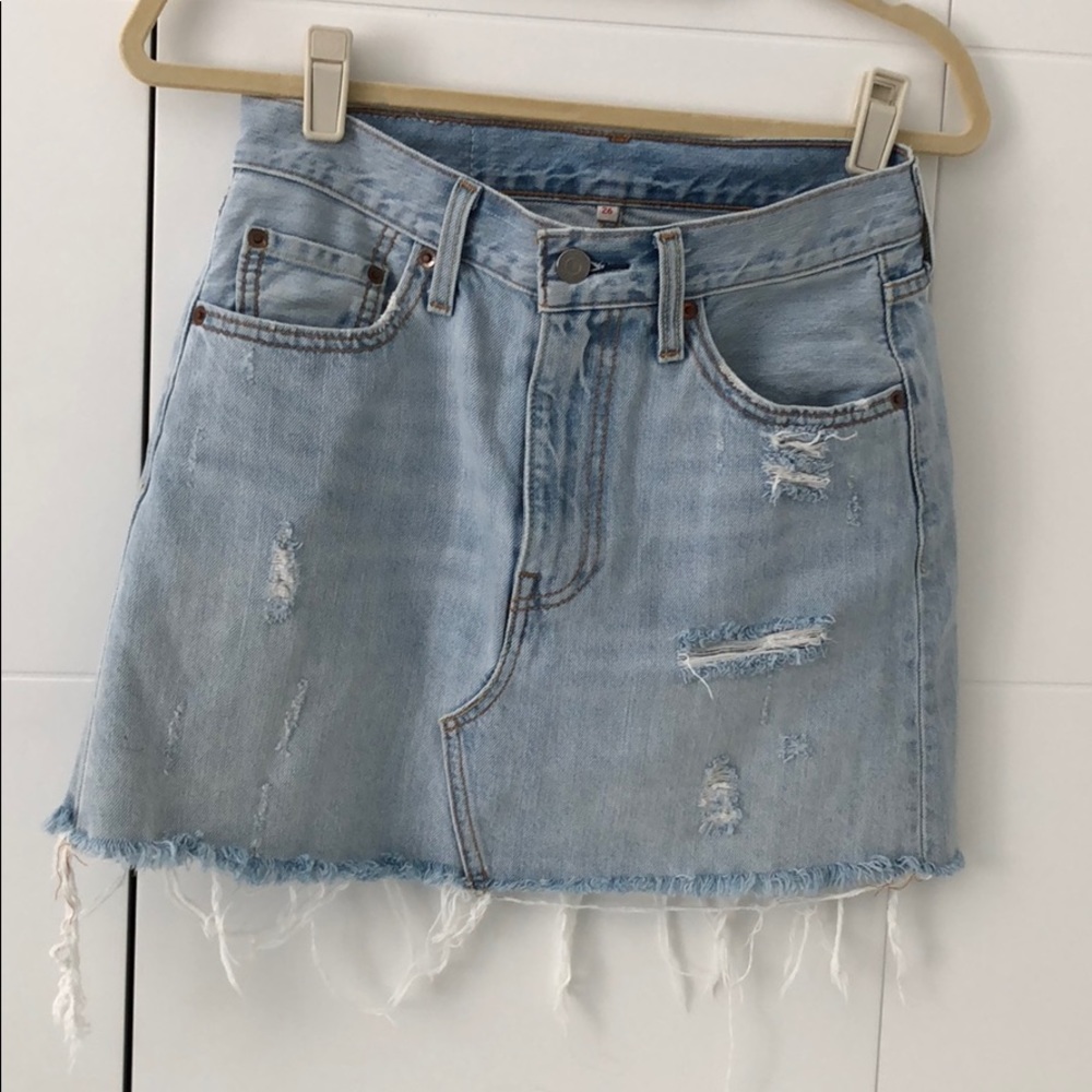 Distressed jean skirt
